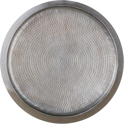 CT501 Modern Contemporary Round Aluminum Material 32" Coffee Table, Farmhouse Table with Glossy Hand Hammered Design Antique Silver
