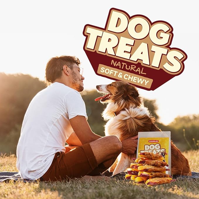 Chicken Wrapped Double Sweet Potato Dog Treats, Real Chicken Jerky Training Treats High Protein Dog Soft Chews for Small Medium Large Dogs 10.58oz/ 12-15Pcs