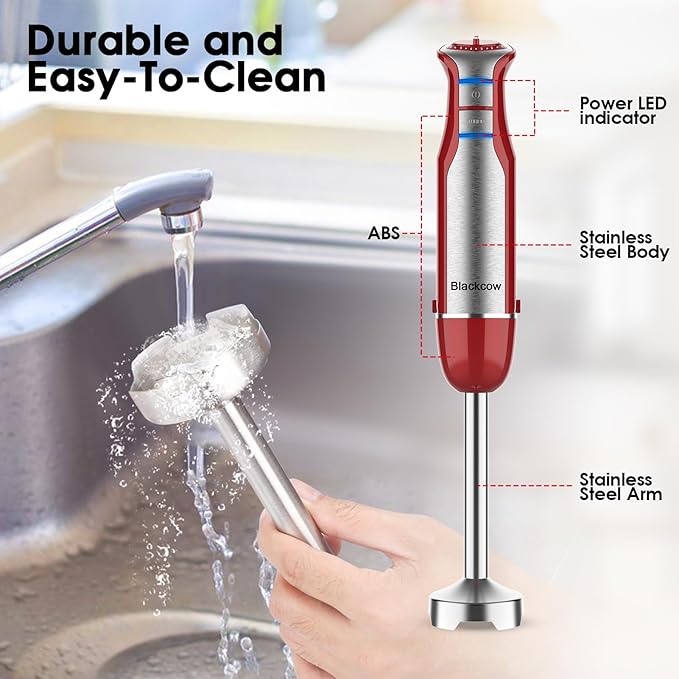 Blackcow Immersion Blender Handheld, 800W Powerful Electric Hand Blender