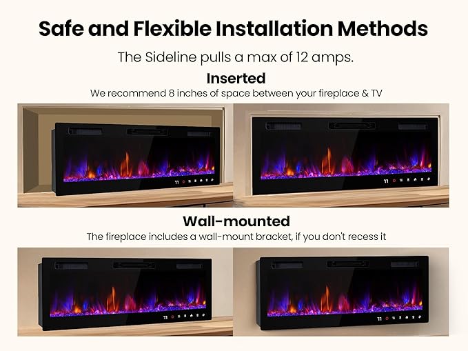 70" Electric Fireplace Realsmart Wall Mounted and Recessed 1500W Fireplaces