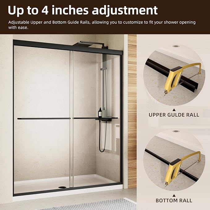 Royal Guard Double Sliding Shower Door, 56-60" W x 70" H Semi-Frameless Sliding