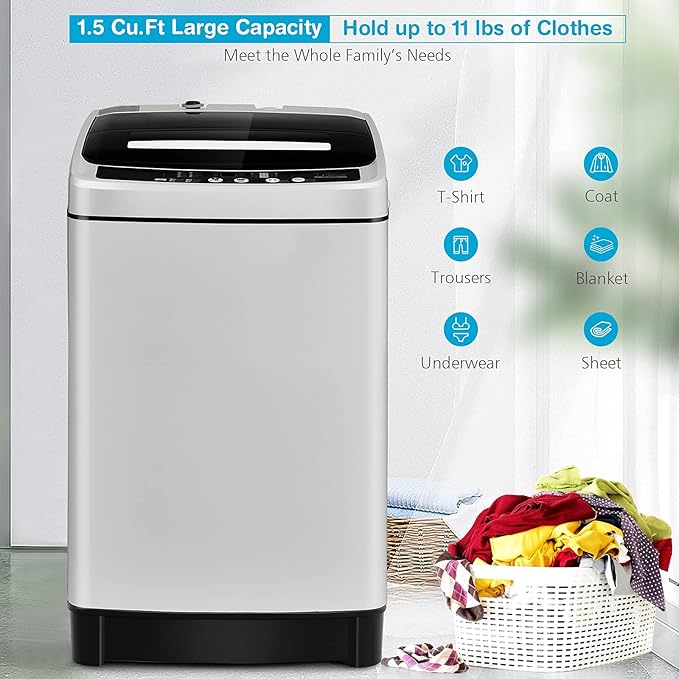 Giantex Full Automatic Washing Machine, 2 in 1 Portable Laundry Washer 1.5Cu.Ft