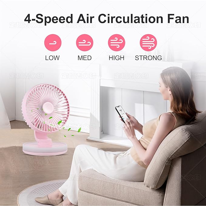 MAWFOZIN Small Desk Fan With Night Light, Auto Oscillating Table Fan With