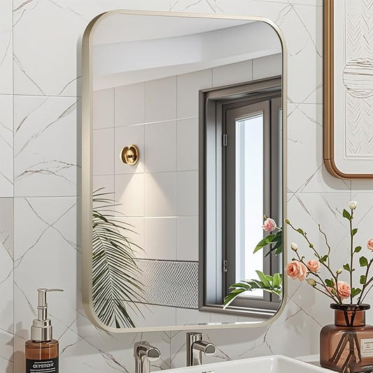 24x32 Inch Brushed Nickel Bathroom Mirror, Framed Rectangle Mirror