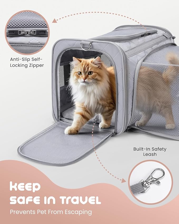 MIDOG Cat Carrier Soft for Small to Medium-Sized Cats,Up to 25 Lbs, TSA Airline Approved Soft Sided Pet Carrier,Collapsible Travel Cat Carry Bag(Grey)