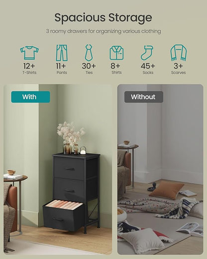 SONGMICS Dresser for Bedroom, Chest of Drawers, 3 Non-Woven Fabric Drawers