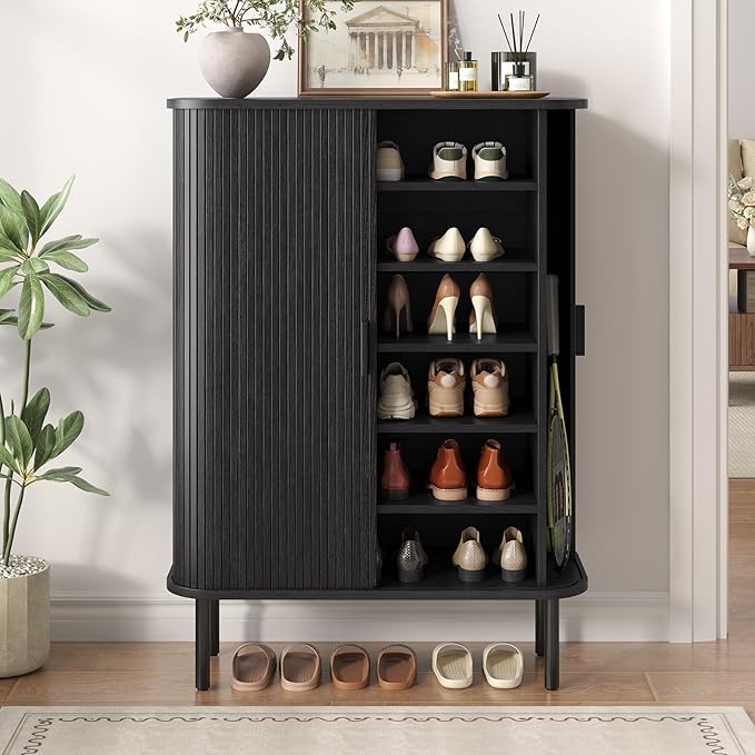 Shoe Storage Cabinet with Adjustable Shelves, 6-Tier Mid-Century Modern Shoe