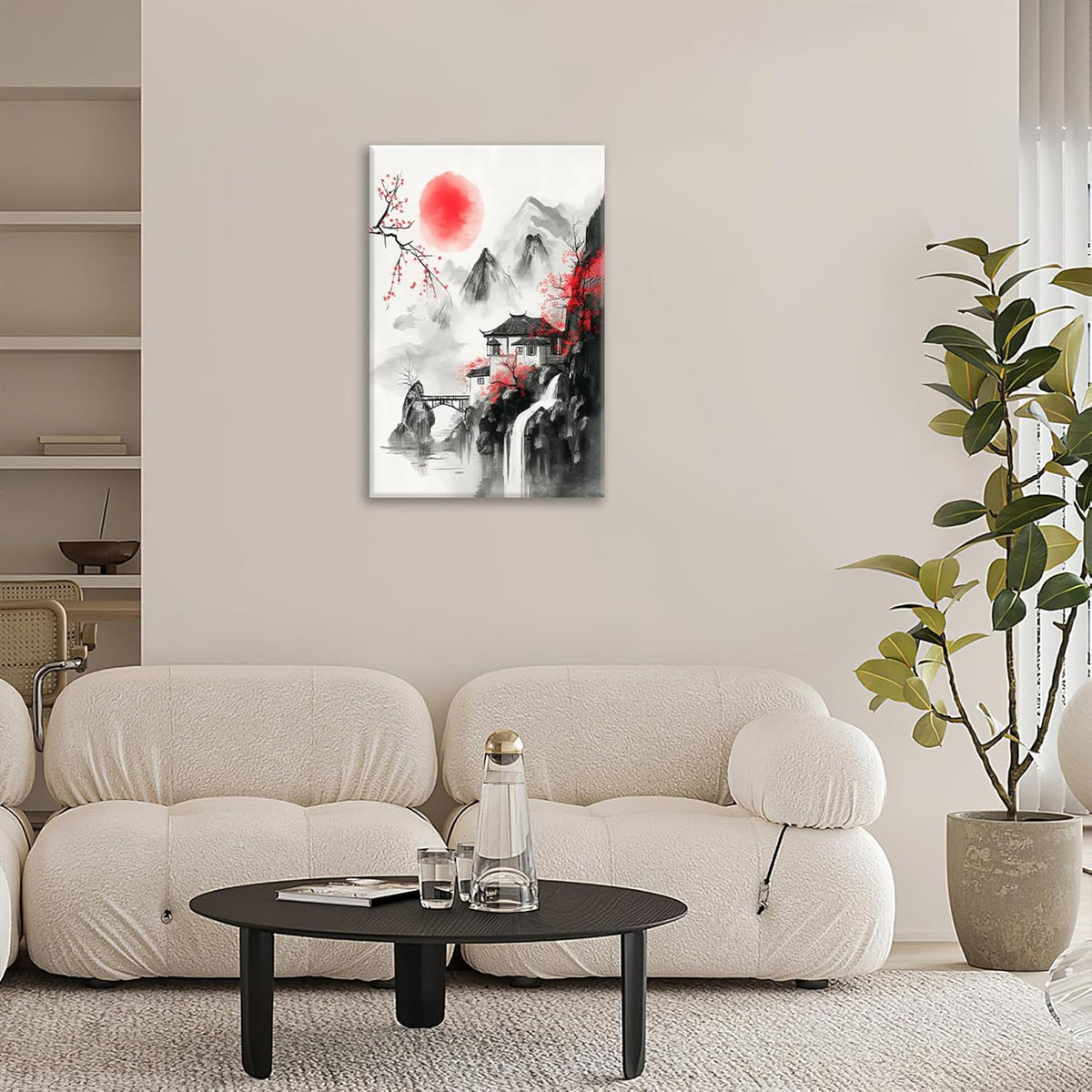 Japanese Wall Art Canvas Asian Nature Wall Decor Prints Framed Painting Mountain Landscape Pictures Gifts Artwork for Bathroom 16"x24"