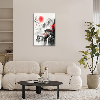 Japanese Wall Art Canvas Asian Nature Wall Decor Prints Framed Painting Mountain Landscape Pictures Gifts Artwork for Bathroom 16"x24"