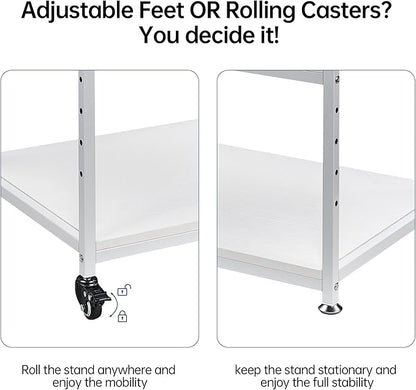 Fannova White Printer Stand, 23.6 x18.9 x 30 Inches Big Size Printer Table with Adjustable Shelf, 3 Tier Rolling Printer Cart with Wheels for Home Office Storage and Organization