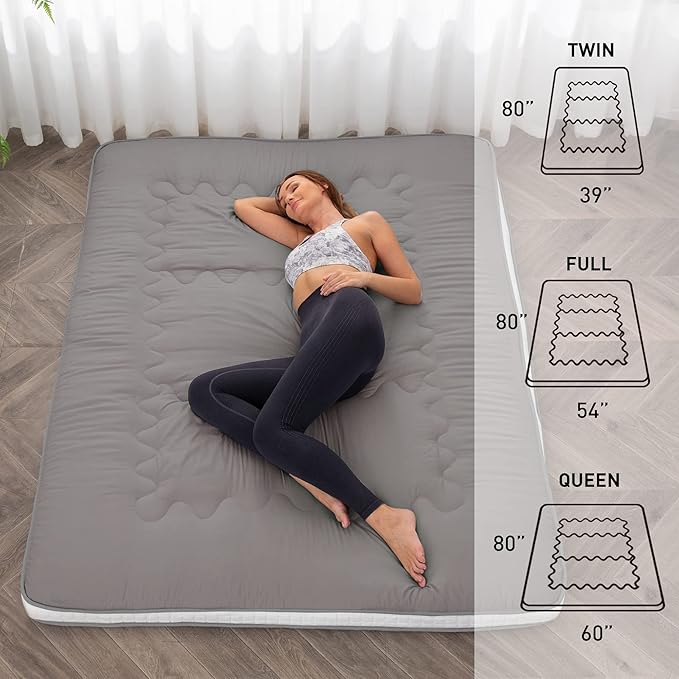 Dr.Futon Japanese Floor Futon Mattress Extra Thick Folding Roll Up Bed Topper Mat for Guest,Lounger and Tavel
