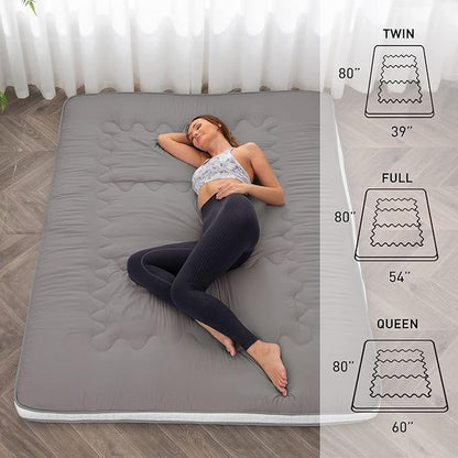 Dr.Futon Japanese Floor Futon Mattress Extra Thick Folding Roll Up Bed Topper Mat for Guest,Lounger and Tavel