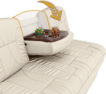 Qualitex De Leon Console SL RV Sofa Bed, 74" Wide, Ulitmate Leather, Bisque