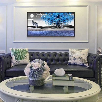 Framed Canvas Wall Art For Living Room Family Wall Decorations For Bedroom Modern Office Wall Decor Paintings Blue Tree Landscape Pictures Artwork Canvas Art Prints Home Decor Black Frame 20" X 40"