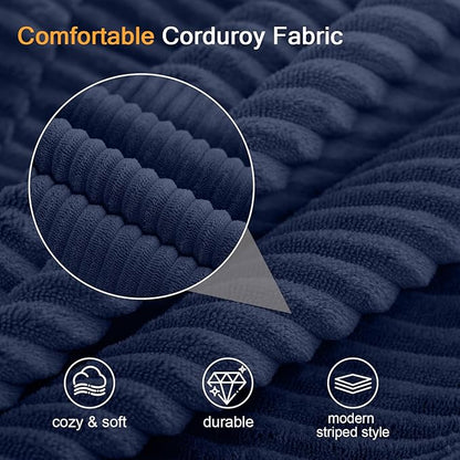 COMAX Convertible Sofa Bed Queen, Folding Floor Couch Corduroy Fold Out Couch Bed Sleeper Mattress with Back Pillows, Boneless Pull Out Loveseat Comfy Futon Lounge for Living Room Bedroom, Navy Blue
