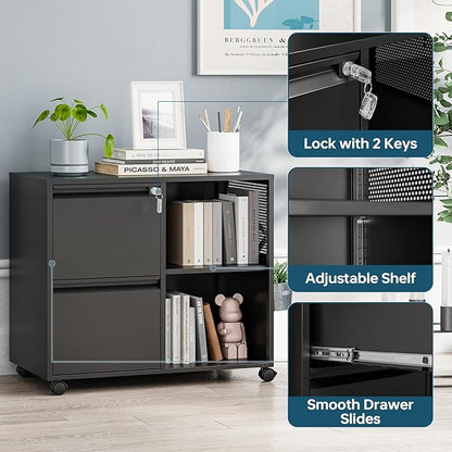 MIIIKO 2 Drawer File Cabinet on Wheels, Metal Filing Cabinets