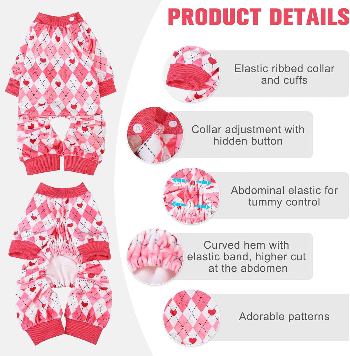 BEAUTYZOO Dog Pajamas Small Sized Dog, Summer Doggie Pajamas for Boy Girl, Soft Strechy Cotton Puppy Pjs Jammies Onesies for Men Women, Pet Jumpsuit Body Suit Cat Apparel Clothes, Pink Heart S