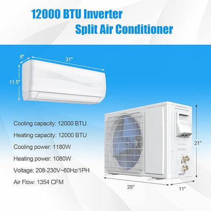 RELAX4LIFE Mini Split Ac/Heating System, 12000 BTU Ductless Mini Split Air