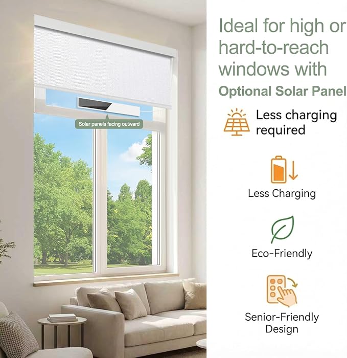 Motorized Blinds with Remote Window Roller Shade Wireless Rechargeable Motor