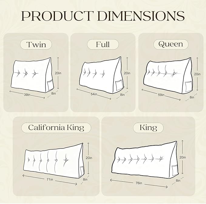 WOWMAX 80% Cotton & 20% Linen Blend Headboard Pillow – Full Size Reading Wedge Backrest for Bed, Handmade Firm Support Bolster Cushion with Removable Cover, Premium Bed Rest Pillow, Blue
