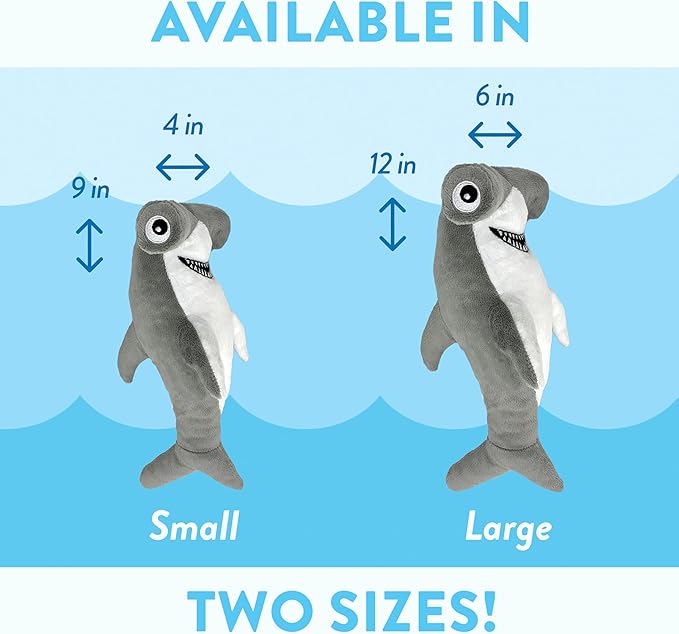 Spunky pup Clean Earth Plush Dog Toy with Squeaker - Recycled, Eco-Friendly, Floats for Beach, Lake, Pool - Hammerhead Shark, Large