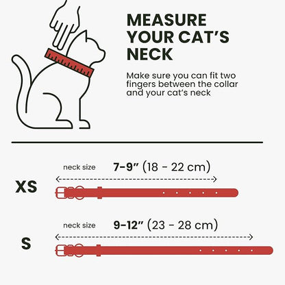 BRONZEDOG Leather Cat Collar with Removable Bells Non Breakaway Kitten QR Tag for Girl Boy (7" - 9" for Cats, Red & Gold)