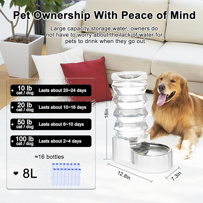RIZZARI Large Gravity Water Dispenser: 8L Automatic Water Feeder