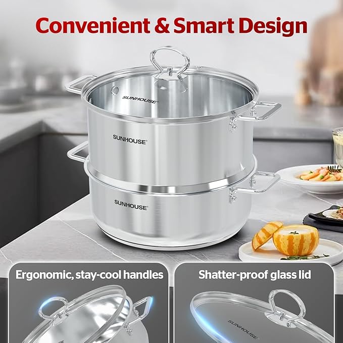 SUNHOUSE 2-Tier Stainless Steel Steamer Pot