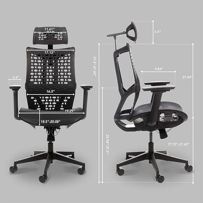 Ergonomic Office Chair with 4D Headrest, Large Mesh Desk Chair with Adjustable Seat Depth, High-Rebound Backrest, Adjustable Arms, 90°-145° Tilt Lock, Comfortable Chair for Home Office