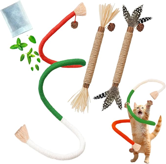 Cat Toys, 3PCS Catnip Toy for Indoor Kitten Treat Cats Chew Stick for Dental Cleaning Teeth Kitten Silvervine Rope Kitty Feather Snack for for Kick Molar Scratch Self Play Interactive Boredom