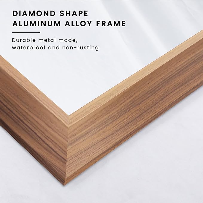 Amorho Bathroom Mirror, 40x36 Inch Wall Mirror, Walnut Wood Grain Metal Framed