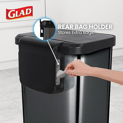 Glad Stainless Steel Step Trash Can, Large Metal Kitchen Garbage Bin