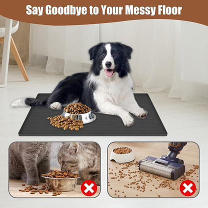 24"x16" Large Dog Food Mat, Silicone Dog and Cat Mats for Food and Water Bowls, Waterproof Raised Edge Pet Feeding Mat for Contain Spills Protects Floors, Multiple Colors & Sizes for Pets, Dark Green