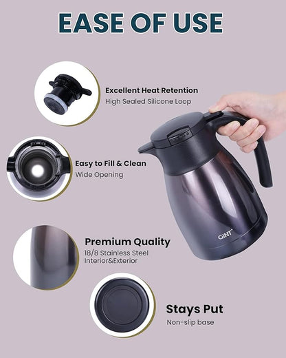 GiNT 1L / 34Oz Thermal Coffee Carafe, Insulated Stainless Steel Coffee Carafes