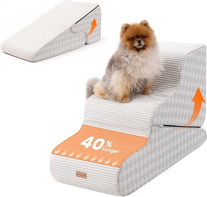 Gardner Pet Dog Stairs for Small Dogs 22.4" H, Large 2 in 1 Transformable 3-Step Pet Stairs and ramp, Dog Steps for High Bed (22-27") with Non-Slip Waterproof Cover CertiPUR-US Certified Foam,Checked