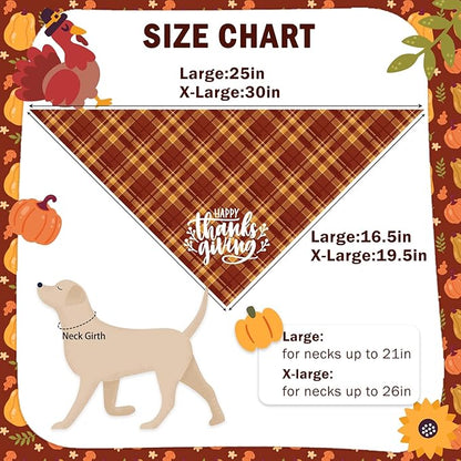 SCENEREAL Thanksgiving Dog Bandanas 2 Pack, Puppy Fall Orange Turkey Triangle Bibs Handkerchief, Reversible Holiday Dog Bandana for Boy and Girl, Premium Pet Scarf for Small Medium Large Dogs XL