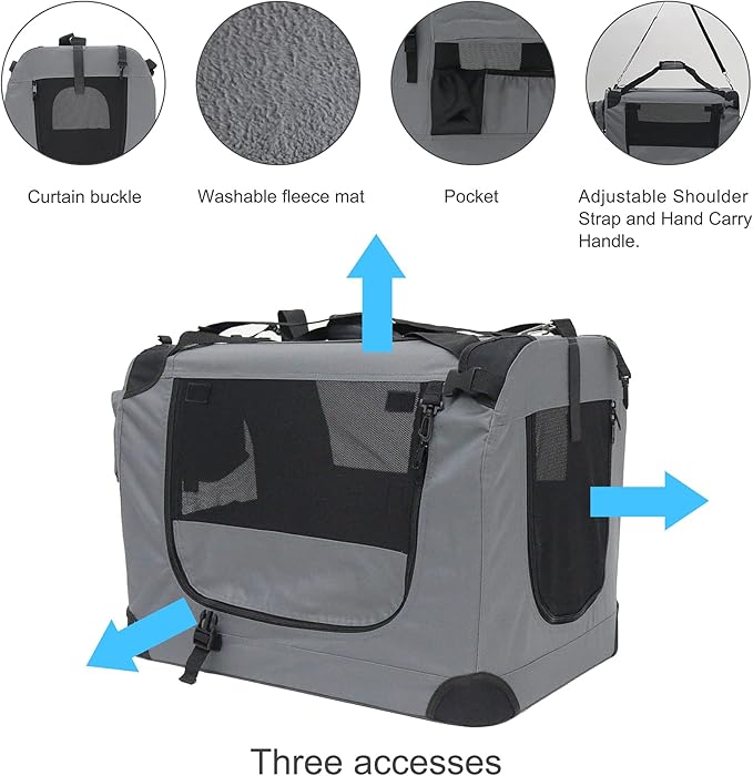 Large Cat Carrier 24"x16.5"x16.5" Portable Dog Crate for Small Medium Dogs Collapsible Traveling Pet Crate with Collapsible Bowl