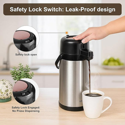 Airpot Coffee Carafe for Keeping Hot, 102oz/3L Coffee Dispenser Thermal