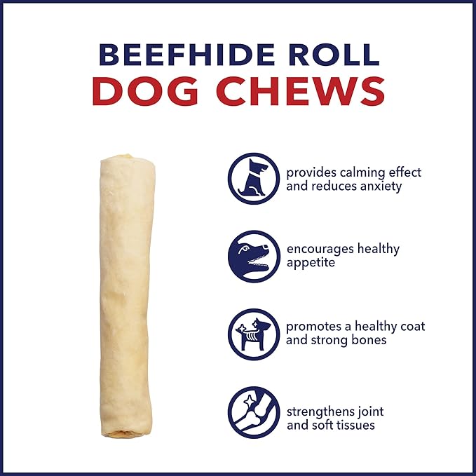 Pet Factory 100% Made in USA Beefhide 8" Rolls Dog Chew Treats - Natural Flavor, 15 Count/1 Pack