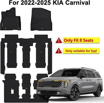 Floor Mats for 2022-2024 2025 KIA Carnival 8 Seats (Not for Prestige & Hybrid),TPE All Weather Protection 1st & 2nd 3rd Row Floor Liners Accessories,Black