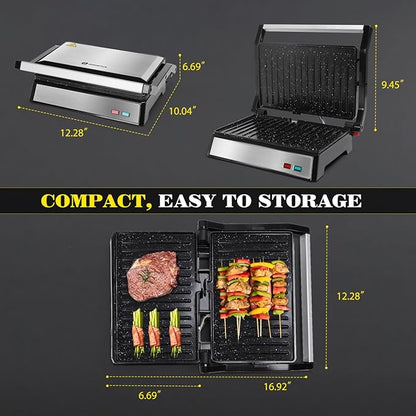 Aigostar Panini Press, 1200W Sandwich Maker and Electric Indoor Grill