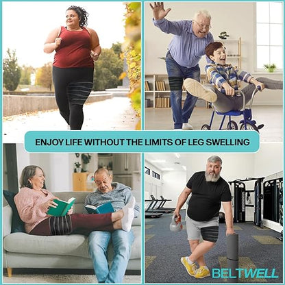 Beltwell® Adjustable Thigh Compression Wrap for Swollen Legs, Lymphedema, Varicose Veins, Lipedema, Edema, Circulation, Heaviness, Post-Surgery & Blood Clots – Muscle Recovery, Pain Relief, Circulation & Mobility – Support for Men & Women