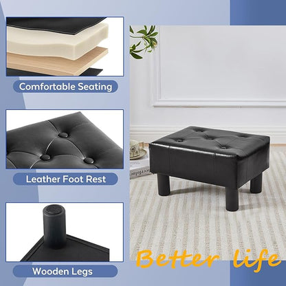 FIMIVIBI Small Foot Stool Ottoman, Faux Leather Footstool Ottoman Foot Rest for Couch, Rectangle Footstools and Ottomans Small for Living Room, Entryway and Bedroom (Black)