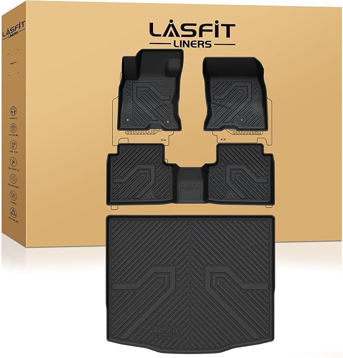LASFIT Floor Mats and Cargo Liner for Ford Escape Hybrid 2020-2025 2026(NOT for Gasoline Models) All Weather Protector TPE Custom Fit Car Floor Liners, 1st & 2nd Row & Trunk Set, 4PCS Black