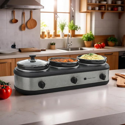 CULINARY CHEF, Triple Slow Cooker, Buffet Server 3 Pot, Food Warmer