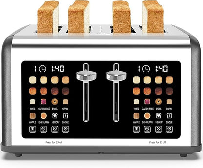4 Slice Toaster Touch Screen, Stainless Steel Toasters Digital Timer, Dual