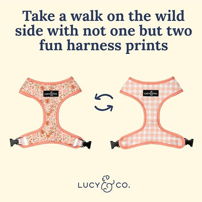 Lucy & Co. Reversible Dog Harness - Water-Repellent Neoprene, Dual-Print Design, Easy Swap Style, Adjustable Comfort Fit - Woodland Wildflowers Reversible Harness - Small