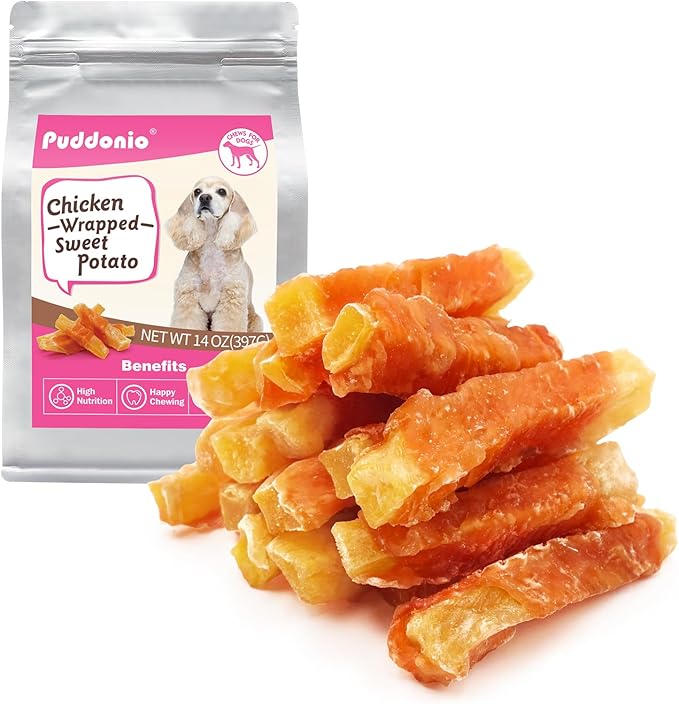 Dog Treats, Chicken Wrapped Sweet Potato Dog Treats, Rawhide Free Healthy Snacks, Soft Chews for Puppy and Small Dogs, 14 oz