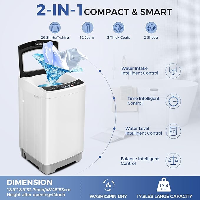 Nictemaw Portable Washing Machine 17.8Lbs Large Capacity 2.4 Cu.ft Portable