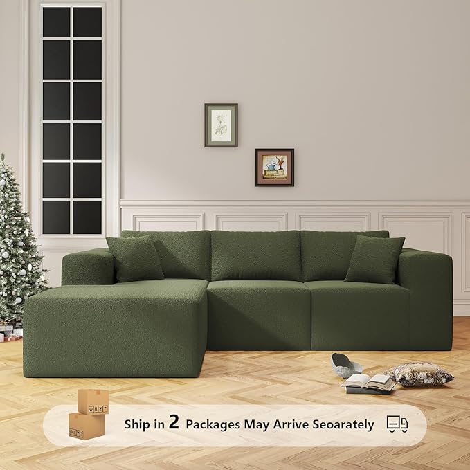 108" Cloud Sectional Couch with L-Shape Chaise,4 Seat Modern Modular Sofa with Deep Seat,Upholstered Couches for Living Room Bedroom, Boneless Couch